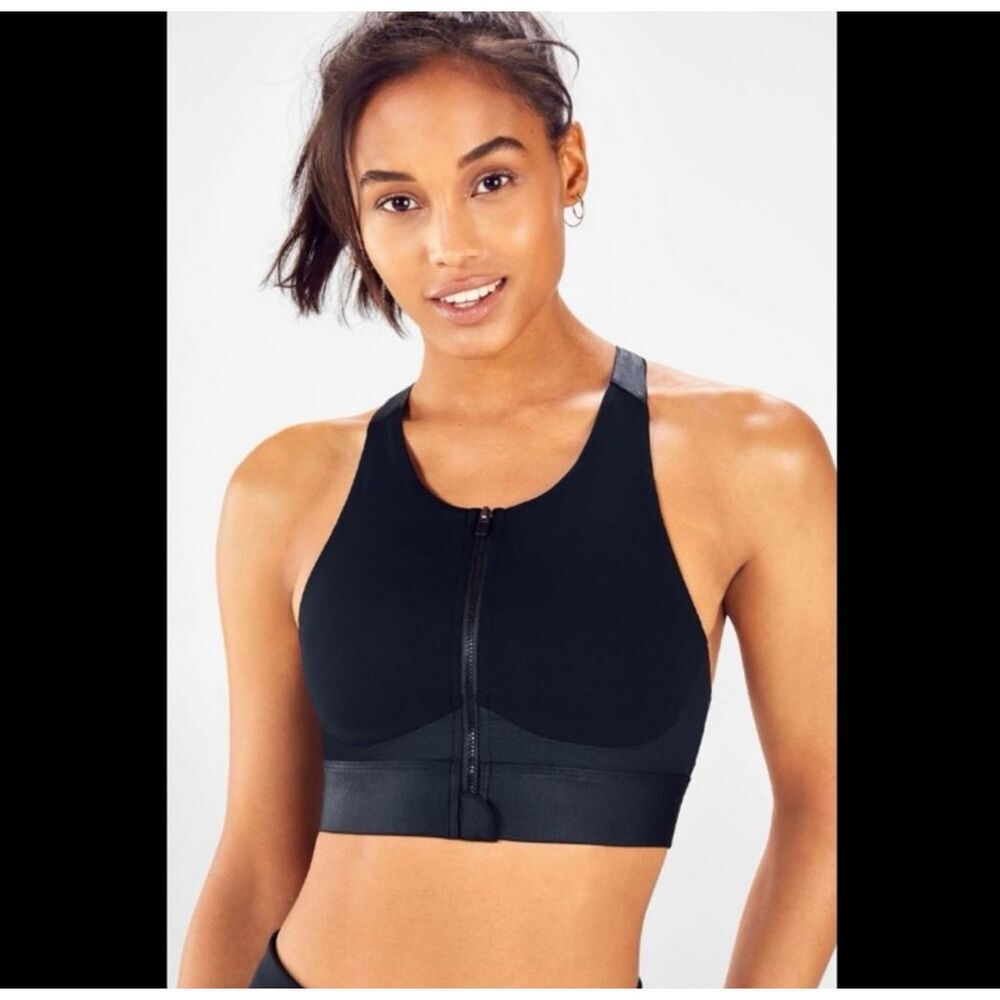 Fabletics Ella Women’s XL High-Impact Zip Front Sports Bra Black Workout Gym
